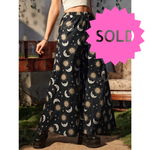Load image into Gallery viewer, SOLD - Celestial Sun &amp; Moon Wide Leg Bell Pants – Black Astrology Print, Elastic Waist - Lisa Lassi
