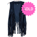 Load image into Gallery viewer, SOLD - 🖤 Black Fringe Faux Suede Western Vest – Size L - Lisa Lassi
