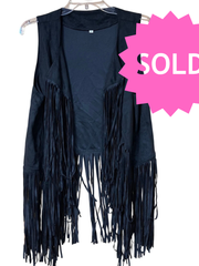 Load image into Gallery viewer, SOLD - 🖤 Black Fringe Faux Suede Western Vest – Size L - Lisa Lassi