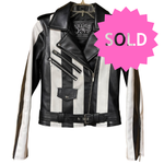 Load image into Gallery viewer, SOLD - Killstar Black &amp; White Vegan Leather Moto Jacket – Size XS - Lisa Lassi
