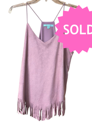 Load image into Gallery viewer, SOLD - 🌸 She + Sky Dusty Rose Faux Suede Fringe Tank Top – Size Small - Lisa Lassi