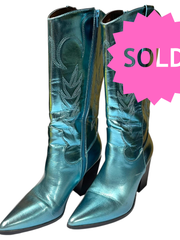 Load image into Gallery viewer, SOLD - Women’s Metallic Teal Cowboy Boots – Size 6.5