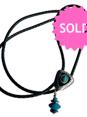 Load image into Gallery viewer, Western Bolo Tie, Turquoise-Style Stone &amp; Silver