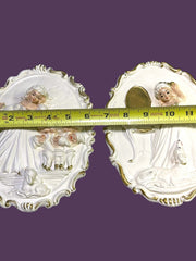 Load image into Gallery viewer, Vintage 1950s Chalkware Lady Wall Plaques Set Dogs Babies Vanity Gold Rococo