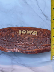 Load image into Gallery viewer, Vintage Lugene's Inc Iowa Souvenir Faux Wood Resin Bowl Wall Plaque 11.5"