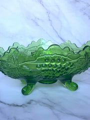Load image into Gallery viewer, Vintage Glass Harvest Grape Green Footed Fruit Bowl Scalloped 12"