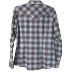 Load image into Gallery viewer, Vintage Wrangler Western Snap Shirt – Women’s M – Brown &amp; Blue Plaid w/ Pink Metallic Thread
