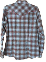 Load image into Gallery viewer, Vintage Wrangler Western Snap Shirt – Women’s M – Brown &amp; Blue Plaid w/ Pink Metallic Thread
