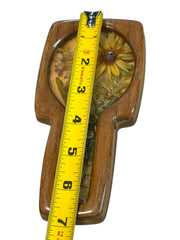 Load image into Gallery viewer, Vintage Lucite Style Pressed Flower Spoon Rest Ladybug Faux Wood Handmade