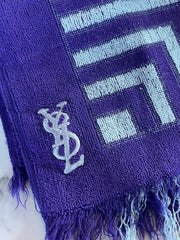 Load image into Gallery viewer, Vintage 1970s Yves Saint Laurent YSL Fieldcrest Purple Gray Geometric Bath Towel