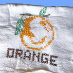 Load image into Gallery viewer, Vintage Fruit Embroidered Tea Towels Set 3 Farmhouse Kitchen Cross Stitch
