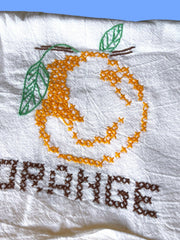 Load image into Gallery viewer, Vintage Fruit Embroidered Tea Towels Set 3 Farmhouse Kitchen Cross Stitch
