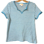 Load image into Gallery viewer, Vintage Center Stage Striped Knit Top Women’s L (Fits S/M) Blue &amp; White 70s–80s
