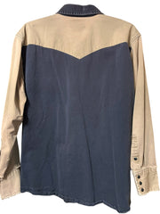 Load image into Gallery viewer, Wrangler Western Snap Shirt Men’s Large XL Black Tan Distressed Workwear