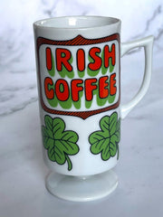 Load image into Gallery viewer, Vintage 1970s Irish Coffee Pedestal Mug Shamrocks Recipe Retro St Patrick’s Day