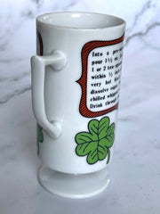 Load image into Gallery viewer, Vintage 1970s Irish Coffee Pedestal Mug Shamrocks Recipe Retro St Patrick’s Day