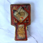 Load image into Gallery viewer, Vintage Lucite Style Butterfly Spoon Rest Dried Flowers Seeds Red 1970s
