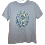 Load image into Gallery viewer, Wrangler Women’s Medium Blue Graphic T Shirt Horseshoe Floral Western Tee - Lisa Lassi
