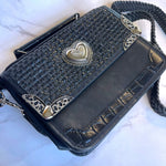 Load image into Gallery viewer, Black Western Crossbody Purse Heart Concho Silver Tone Braided Strap
