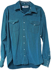 Load image into Gallery viewer, 💚 Drysdales Teal Stripe Pearl Snap Western Shirt – Size L