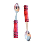 Load image into Gallery viewer, Vintage Brown Tan Ceramic Double Condiment Pot Set Lids Wood Handle Spoons
