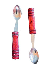 Load image into Gallery viewer, Vintage Brown Tan Ceramic Double Condiment Pot Set Lids Wood Handle Spoons