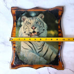 Load image into Gallery viewer, Vintage Patrick Martin-Vegue White Tiger Wall Plaque Wood Frame Wildlife Art
