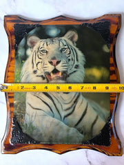 Load image into Gallery viewer, Vintage Patrick Martin-Vegue White Tiger Wall Plaque Wood Frame Wildlife Art
