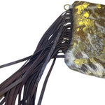 Load image into Gallery viewer, Western Cowhide Leather Fringe Wristlet Clutch Metallic Gold Hair-On Hide Bag
