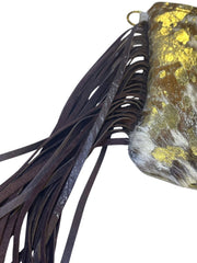 Load image into Gallery viewer, Western Cowhide Leather Fringe Wristlet Clutch Metallic Gold Hair-On Hide Bag