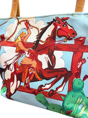 Load image into Gallery viewer, Western Cowgirl Horse Rhinestone Canvas Tote Purse Handbag Ranch Rodeo 11.5"