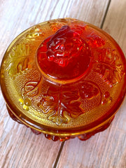 Load image into Gallery viewer, Vintage Jeannette Glass Amberina Harvest Grape Footed Covered Candy Dish Compote