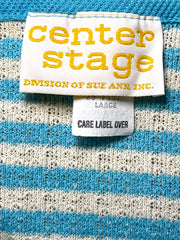 Load image into Gallery viewer, Vintage Center Stage Striped Knit Top Women’s L (Fits S/M) Blue &amp; White 70s–80s