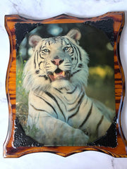 Load image into Gallery viewer, Vintage Patrick Martin-Vegue White Tiger Wall Plaque Wood Frame Wildlife Art