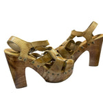 Load image into Gallery viewer, Bed Stu Melissa Tan Leather Wood Platform Clog Heels Sandals Women's 8.5
