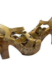 Load image into Gallery viewer, Bed Stu Melissa Tan Leather Wood Platform Clog Heels Sandals Women's 8.5