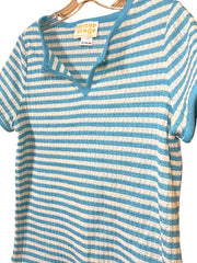 Load image into Gallery viewer, Vintage Center Stage Striped Knit Top Women’s L (Fits S/M) Blue &amp; White 70s–80s