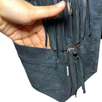 Load image into Gallery viewer, Vintage Black Suede Fringe Western Vest Concho Beaded Cowboy Biker Unisex Small - Lisa Lassi
