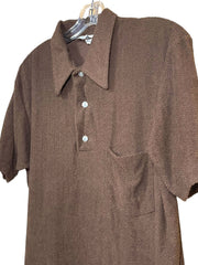 Load image into Gallery viewer, ORO Golden Threads Textured Polo Shirt Brown XL (Fits L) Short Sleeve - Lisa Lassi