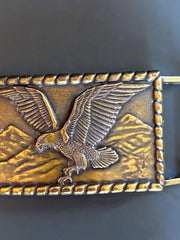 Load image into Gallery viewer, Vintage Brass Eagle Mountain Belt Buckle Western Americana 1970s 80s