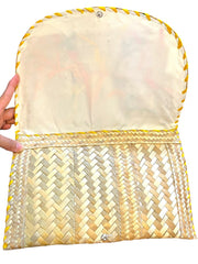 Load image into Gallery viewer, Vintage Woven Straw Raffia Envelope Clutch Tropical Floral Boho Island Purse