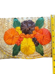 Load image into Gallery viewer, Vintage Woven Straw Raffia Envelope Clutch Tropical Floral Boho Island Purse