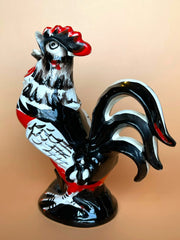 Load image into Gallery viewer, Vintage 1950s Japan Ceramic Rooster Figurine Red Black White MCM 6.75"