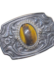 Load image into Gallery viewer, Western Silver Tone Belt Buckle Tiger Eye Stone Women's Kids 1.25" Belt