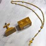 Load image into Gallery viewer, Vintage Wooden Rosary Box Crucifix Cross Sliding Lid Mini Beaded Rosary Catholic
