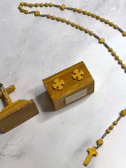 Load image into Gallery viewer, Vintage Wooden Rosary Box Crucifix Cross Sliding Lid Mini Beaded Rosary Catholic