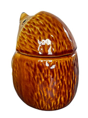 Load image into Gallery viewer, Vintage Ceramic Hedgehog Lidded Jar Brown Glaze Woodland Canister 4.5"