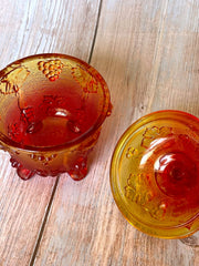 Load image into Gallery viewer, Vintage Jeannette Glass Amberina Harvest Grape Footed Covered Candy Dish Compote