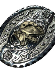 Load image into Gallery viewer, SOLD - Vintage Silver-Tone Horse Head Western Belt Buckle – Oval Floral Design, 4” x 3” - Lisa Lassi