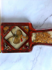 Load image into Gallery viewer, Vintage Lucite Style Butterfly Spoon Rest Dried Flowers Seeds Red 1970s